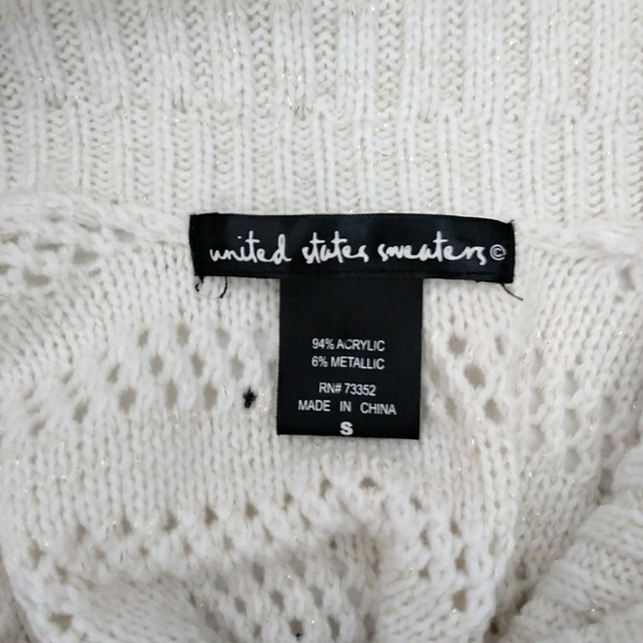 White/Gold Flakes Cowl Neck Sweater sz S - Picture 4 of 7